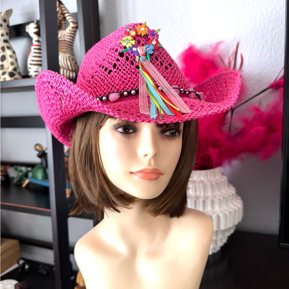 Pink Beaded Embellished Cowboy Hat